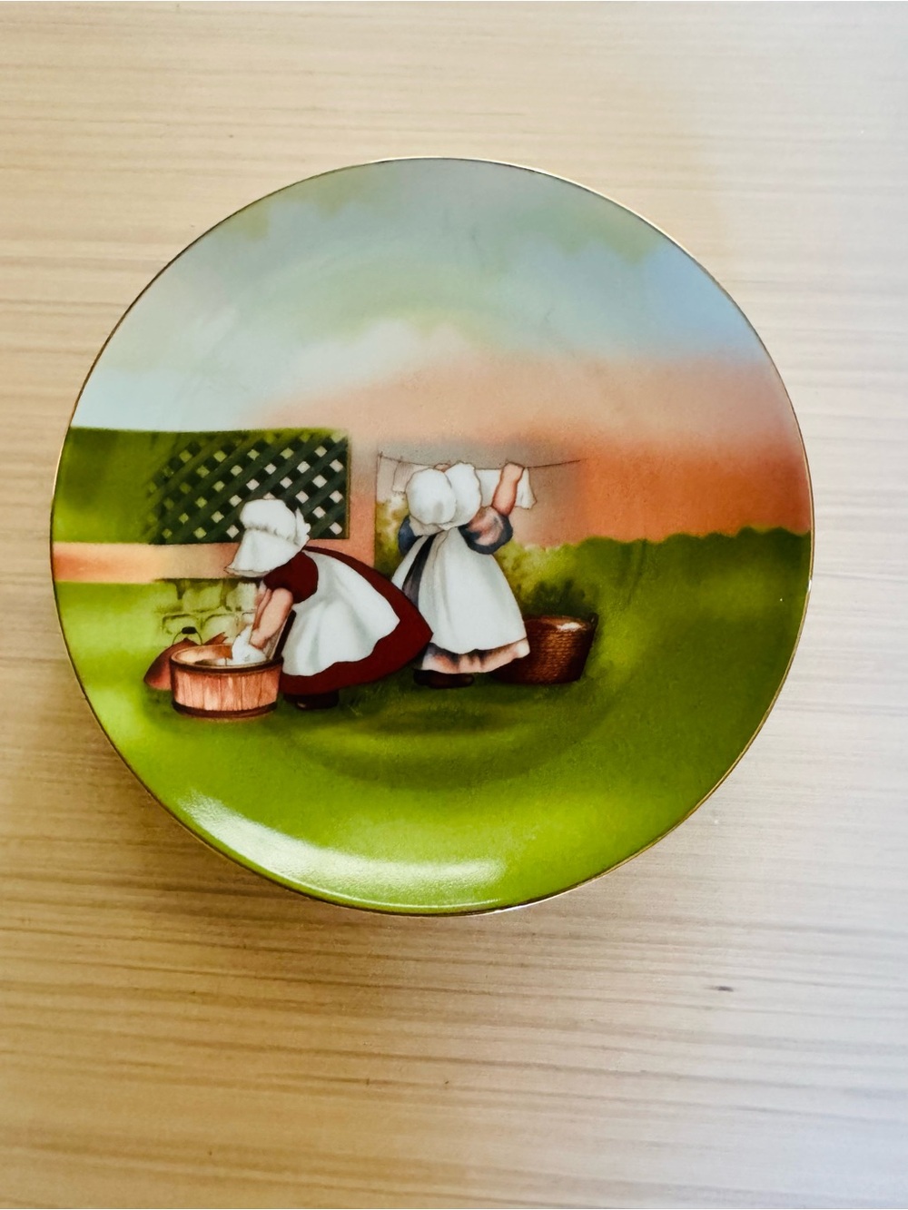 Vintage Royal Bayreuth Porcelain 7” Plate • Sunbonnet Babies • Monday Washing